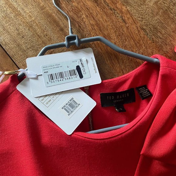 Ted Baker Joyous Bow Shoulder Top Red Size 3 - Picture 6 of 8